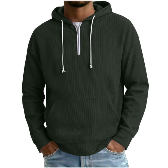 Aobny Pocket Tshirts Plain Corduroy Mens T-Shirts Hooded Big & Tall Long Sleeve Mens Work Shirts,Green,L
