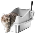 thumbnail image 1 of PawHut Cat Litter Box Stainless Steel, High Sided with Litter Scoop, Grey, 1 of 10