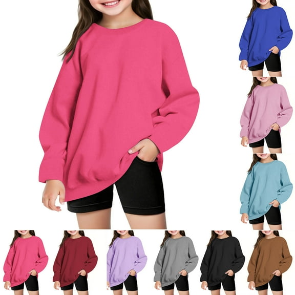 SEAOPEN Boys Girls Crewneck Sweatshirts Sweatshirt Solid Cotton Soft Long Sleeve Active Pullover Tshirts Black 7 Years