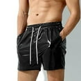 thumbnail image 2 of Lovskoo Men's Beach Board Shorts Solid Color Trendy Bright Pockets Elastic Waist Drawstring Short Pants Black, 2 of 5