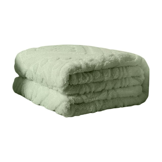Green Green Flocked Jacquard Nap Throw Blanket For All Seasons Warm And Soft 27.56X39.37 Inches