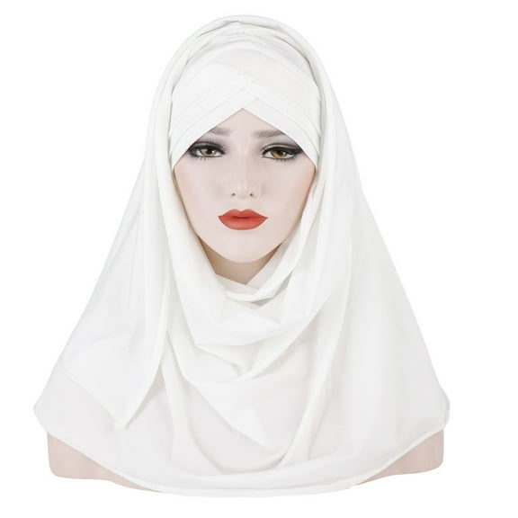 AKEGAMN Women's Muslim Turban Ruffle Shawl Wrap Hat, White One Size