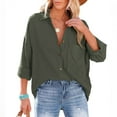 thumbnail image 2 of Women's Spring Fall Button Down Shirts Blouse Long Sleeve Lapel Solid Casual Oversized Jackets Tops with Pockets, 2 of 7