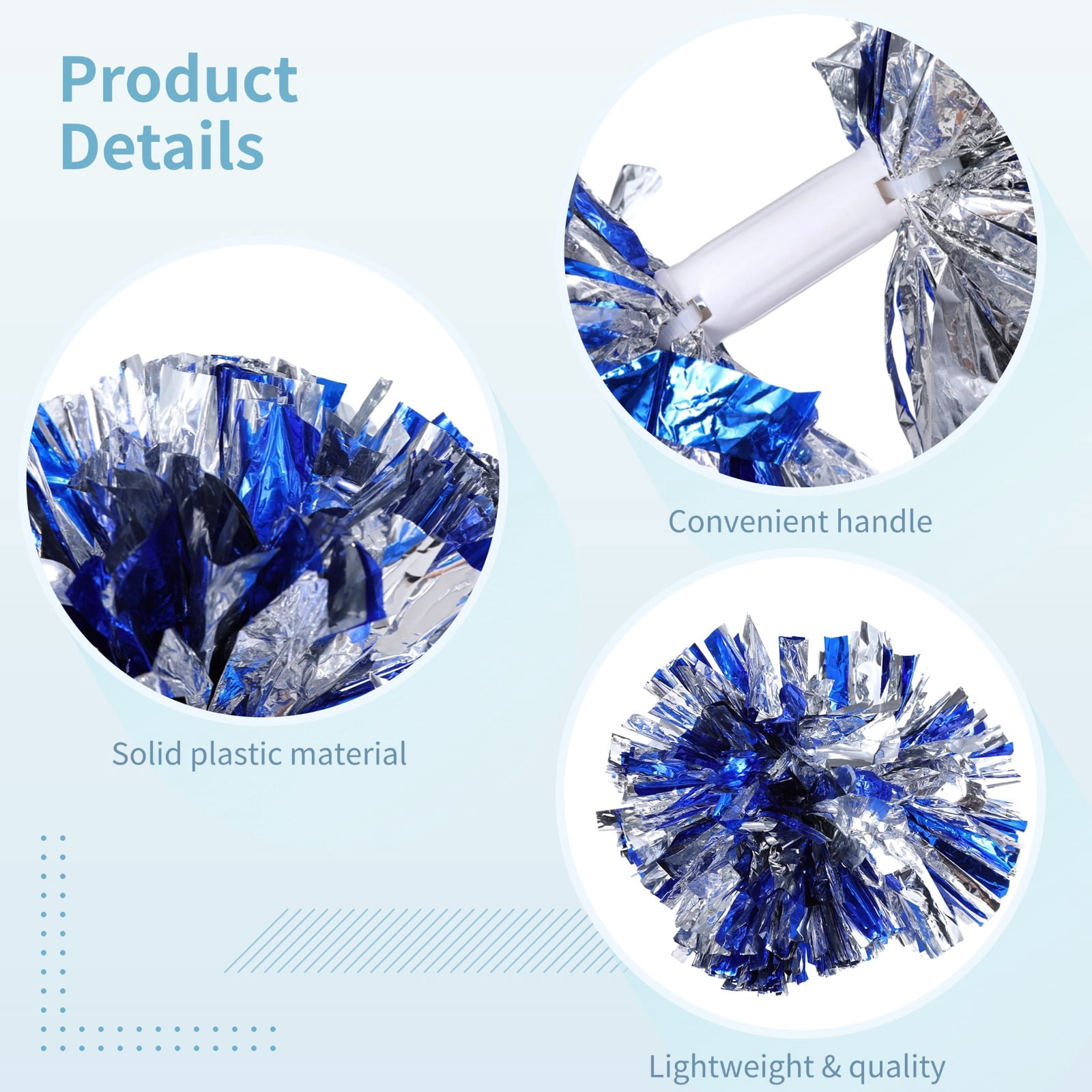 12 PCS Cheer Pom Poms, Baton Handle Cheerleading Pom Poms, Metallic Foil Cheer Pompoms for Team Sports Party Dance Cheering Accessories