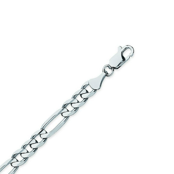 Sterling Silver Rhodium Plated 8.4mm Concave Figaro Chain Necklace Lobster Claw Closure - 20 Inch