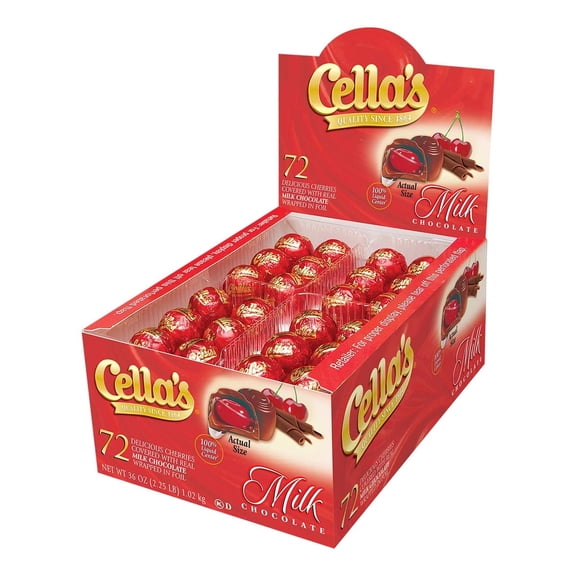 Cella's Milk Chocolate Covered Cherries - Premium Individually Wrapped Cherry Cordial Candies in a 72-Count Display Box (Full Size, Milk Chocolate)