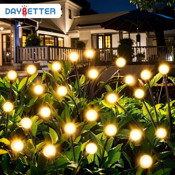 Luces Solares para Jardín DAYBETTER Forma de luciérnaga 8 modos de iluminación 32 Led paquete de 4