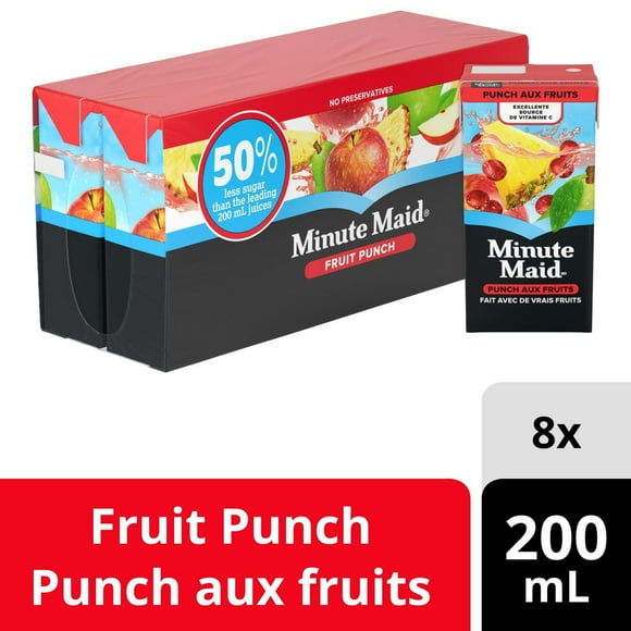 Punch aux fruits Minute Maid sans sucre ajouté, boîte à boire de 200 ml, paquet de 8 200 x ml