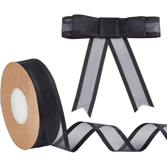 20 Yards Black Wired Edged Ribbon 1 Inch Satin Edge Sheer Ribbon for Gift Wrapping Wedding Birthday Party Decoration Craft Floral Flower Wrapping