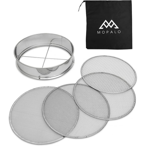 MOPALO 12 inch (30.5 cm) Soil Sieve Set with 4 Interchangeable Mesh Screens 1mm, 3mm, 5mm, and 7mm - Durable Stainless
