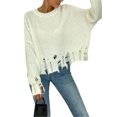 thumbnail image 4 of xiaxaixu Women’s Ripped Sweaters, Long Sleeve Round Neck Solid Color Loose Knit Jumper Tops, 4 of 9