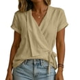 thumbnail image 6 of TGSLY Adjustable Wrap Side Tie Tops for Women Breathable Soft V Neck Short Sleeve Blouses Loose Fit Dressy Casual Solid Color T-Shirts M, 6 of 8