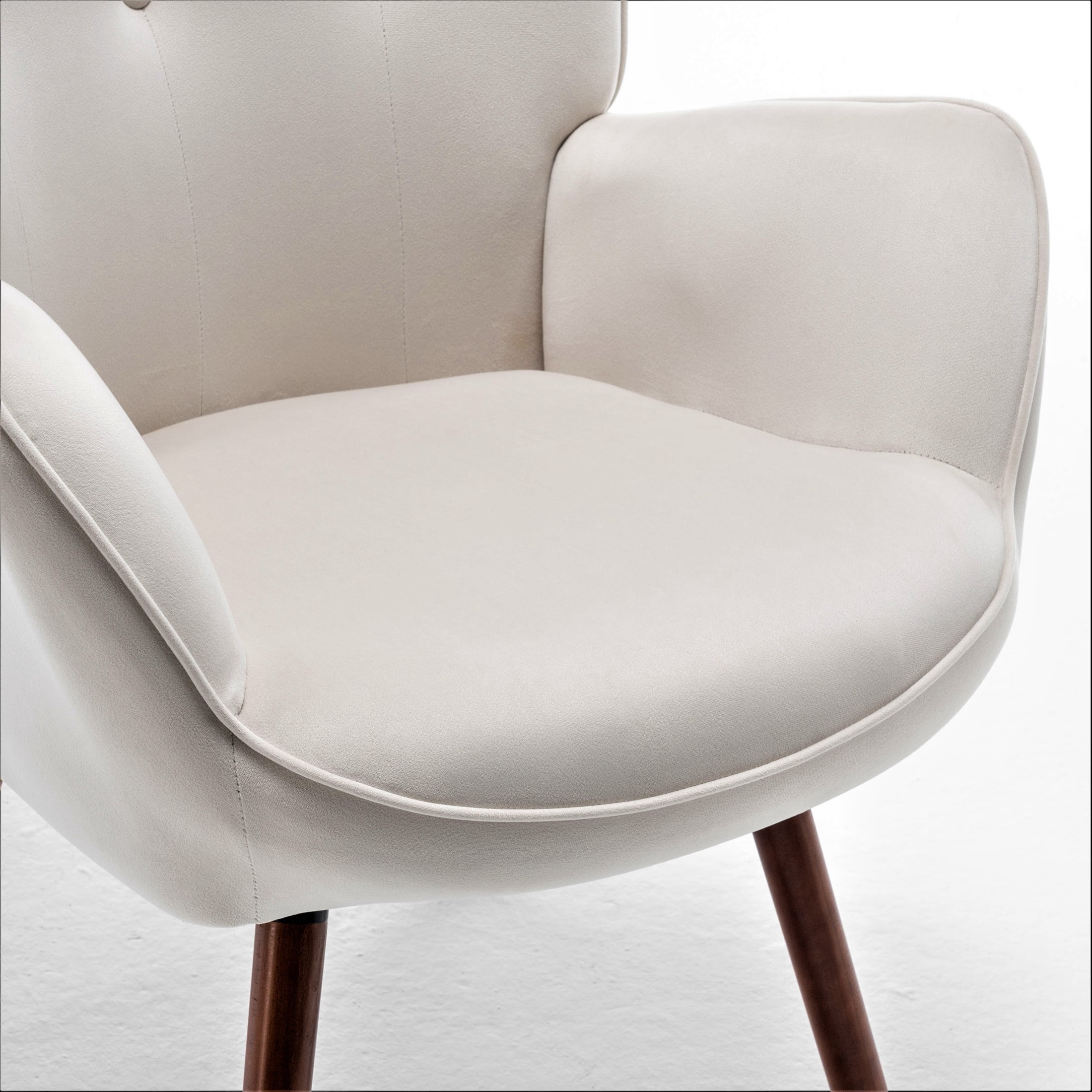 GDF Studio Mid-Century Modern Wingback Accent Chair with Button-Tufted Polyester Upholstery, Ivory