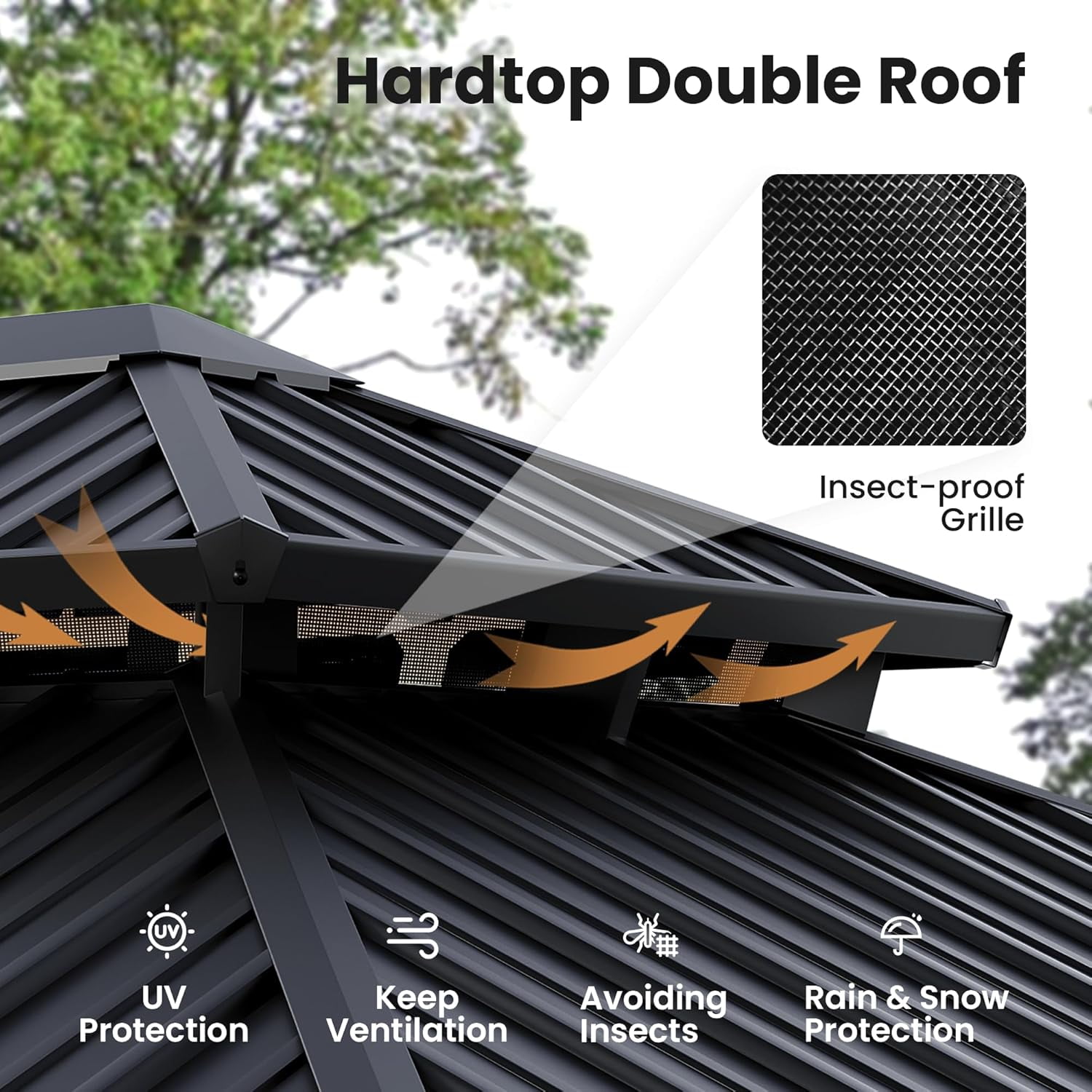 VENTOPYR 12'x16' Hardtop Gazebo Rustproof Double Roof Metal Roof with Netting and Curtains,Durable Outdoor Pavilion for Patio,Lawn and Garden