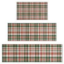 Green Red Brown and White Checkered Pattern Kitchen Rugs Sets Of 3,Kitchen Runner Rugs Non Skid Washable,Decorative Kitchen Floor Mats for Kitchen,Sink,Laundry,17"x30"  17"x47"   17"x59"