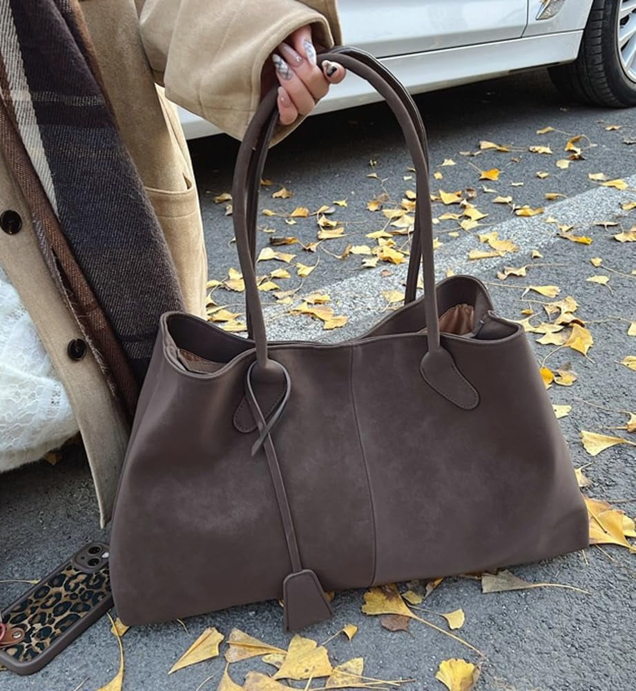 Trendy Suede Shoulder Bag for Women Casual Purse Large Tote Bag Handbag Top Handle Satchel Commuter Underarm Bags