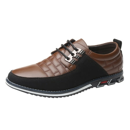 XDDST Mens Leather Shoes Fashion Style Men s Breathable Comfortable Business Lace Up Leisure Solid Color Leather Shoes