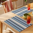 thumbnail image 4 of Blue Grey Beige Striped Placemats Set of 4 Farmhouse Vintage Stripe Place Mats Indoor Wipeable Table Mats Washable Cloth Dining Table Placemats for Kitchen Holiday Party Home Decor 13x19 Inch, 4 of 9
