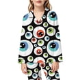 thumbnail image 4 of Yuncity Girls Pajamas Halloween Print Down Collar Long Sleeve Long Sleepwear Casual Home Outfit Comfortable Pjs Loungewear Kids Nightwear Size 4-5 Years Black, 4 of 5