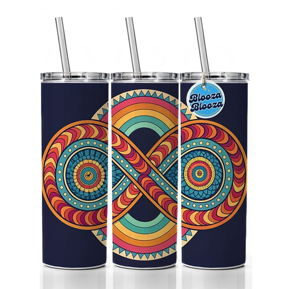 Psychedelic Patterns Groovy Infinite Loops 20oz Insulated Water Bottle Skinny Tumbler Includes Straw