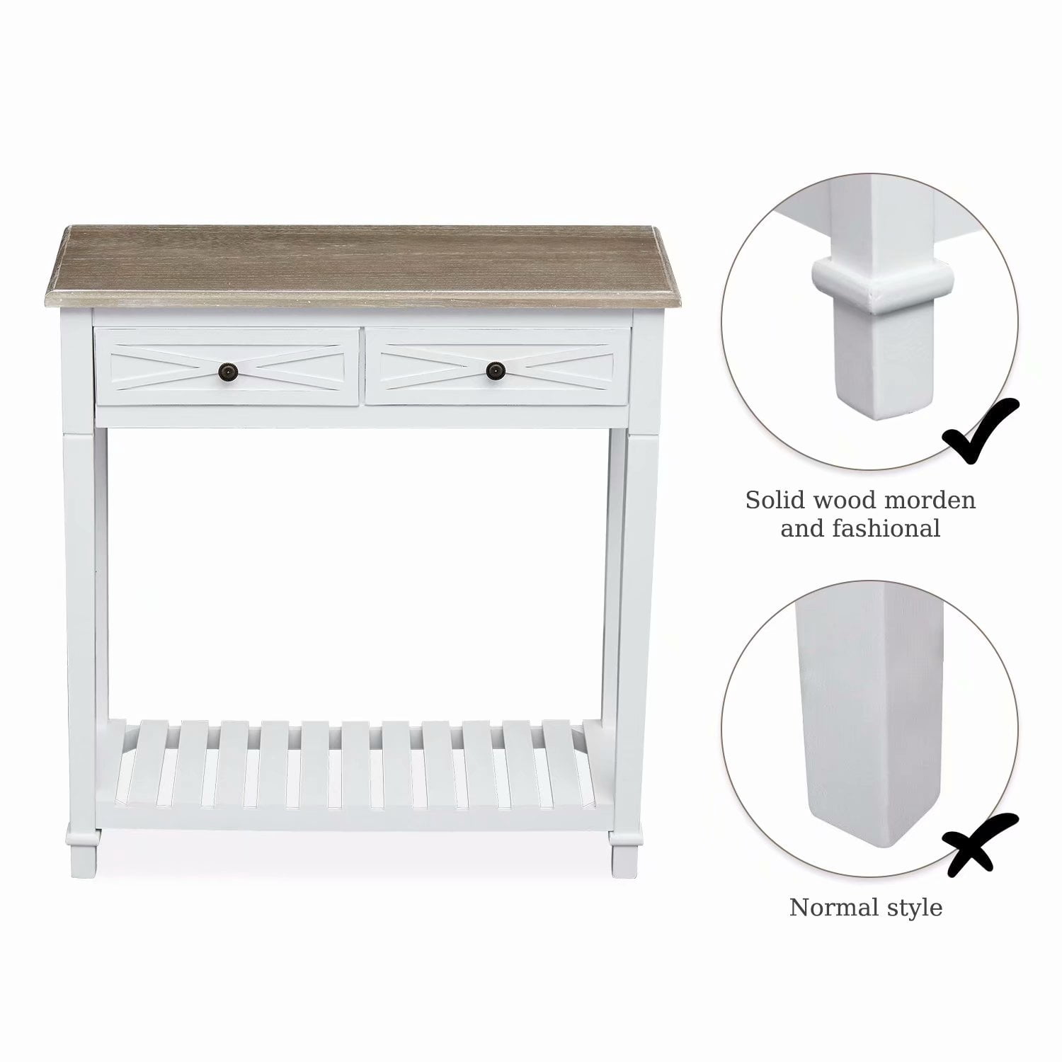 Kinbor Modern Console Table 2 Drawer and Storage Shelf for Entryway Living Room Hallway White