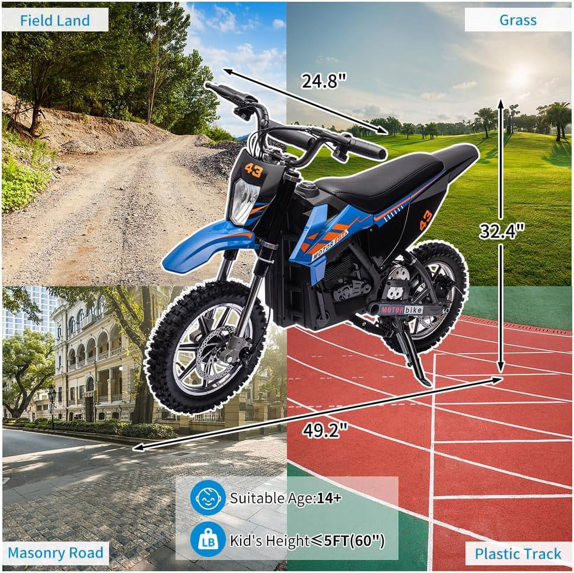 Nasitip Electric 500w Dirt Bike for 8-16 Year - Blue