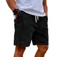 thumbnail image 2 of Men's Corduroy Shorts with Elastic Drawstring Waist and Side Pockets Featuring Casual Loose Fit Black L, 2 of 8