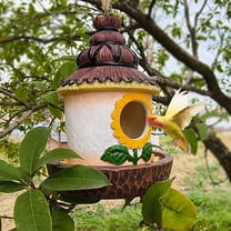 Hanging Bird Outdoor Garden Decoration Resin Birdhouse with Sunflower Theme for Backyard Feeding Hut and Tree