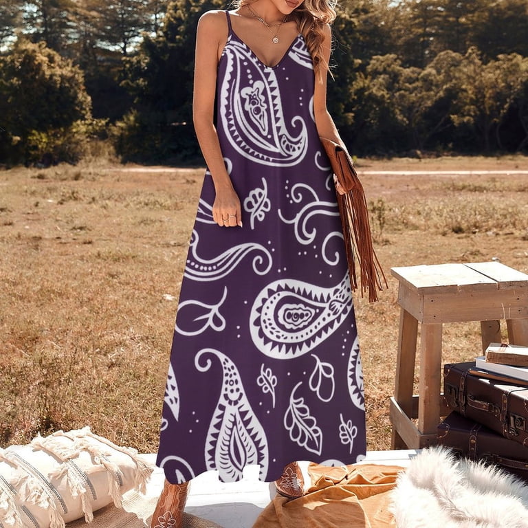 Purple Paisley Pattern White Design Elegant Textile Sleeveless Dress Woman  Fashion Long Dresses Women's Summer Suit Dress Summer 2025 Women -  Walmart.com