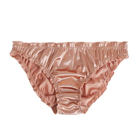 

Women s Frill Trim Satin Underwear Briefs Panty Apricot M