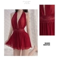thumbnail image 4 of Camisón de encaje con cuello en V profundo para mujer, malla transparente transparente, ropa de dormir sin espalda, lencería para dormir, color rojo vino, talla libre 88,2?143,3 lb, 4 of 8