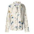 thumbnail image 6 of WTOBBY Women's Floral Print Button Down Long Sleeve Shirt, Classic Collar Casual Blouse Top with Soft Texture, Perfect for Spring Fall Office and Weekend,Beige L, 6 of 6
