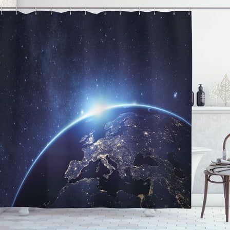 Ambesonne Earth Shower Curtain, Planet from the Space, 69"Wx70"L, Dark Blue