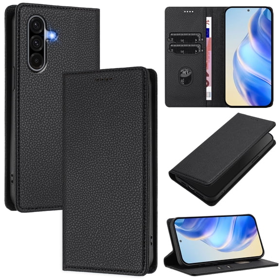 for Samsung Galaxy A17 5G Wallet Case with RFID Blocking Card Slots, Fashion PU Leather Flip Kickstand Magnetic Phone Cover Women Men, Support Wireless Charging, Full Body Protection - Black