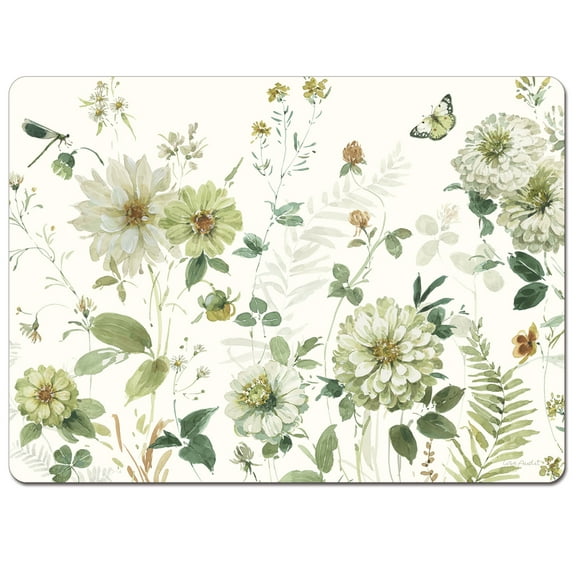 Cala Home "Green Florals" 4 Pack Premium Decorative Hardboard Cork Back Tabletop Placemats