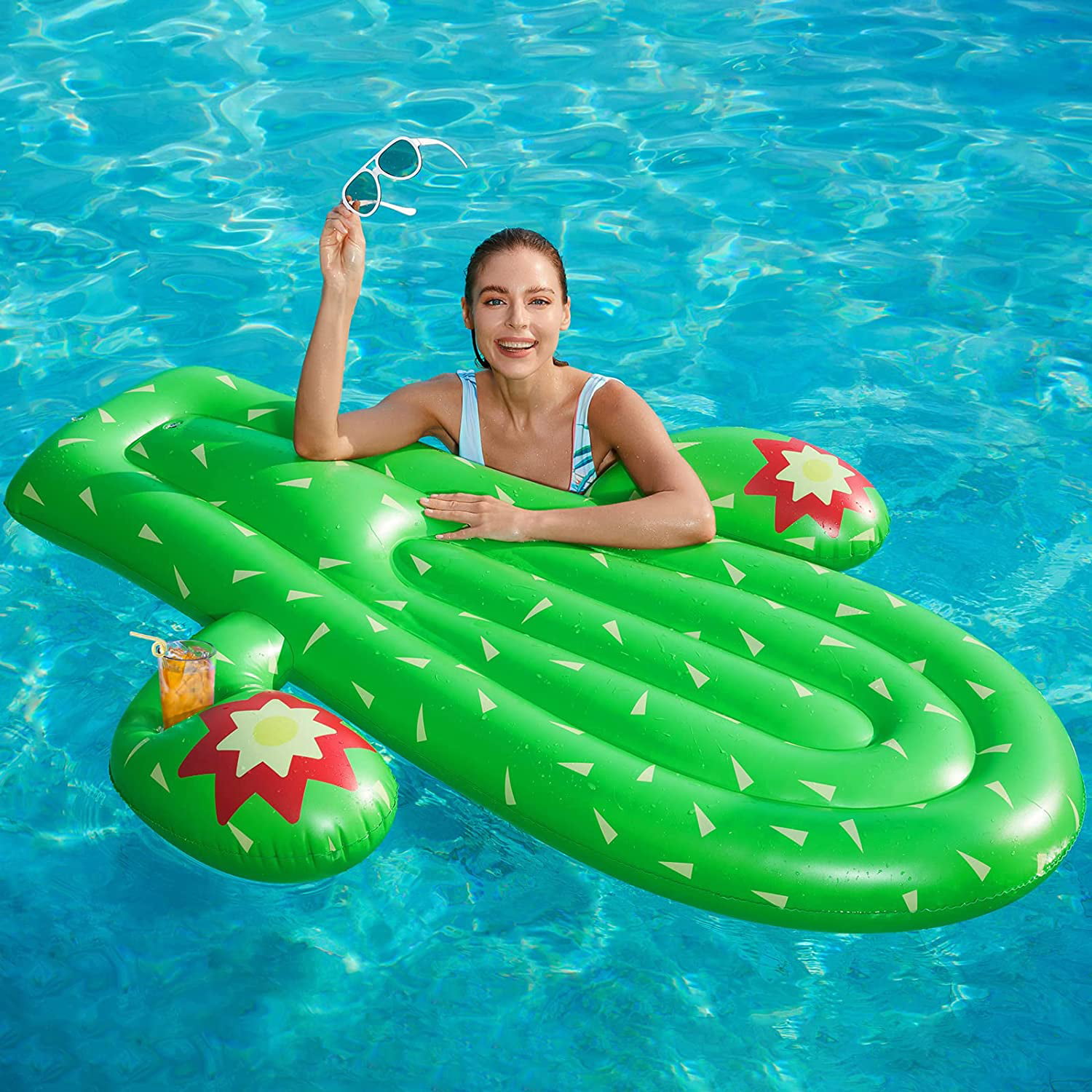 Green Cactus Inflatable Drink Cup Holder Hot Tub Swimming Pool Beach Party 