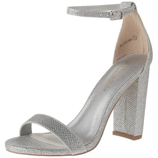 Dream Pairs Women Ankle Strap Open Toe High Heel Sandals Wedding Heel Shoes Hi-Chunk Silver/Glitter Size 11 Walmart.com