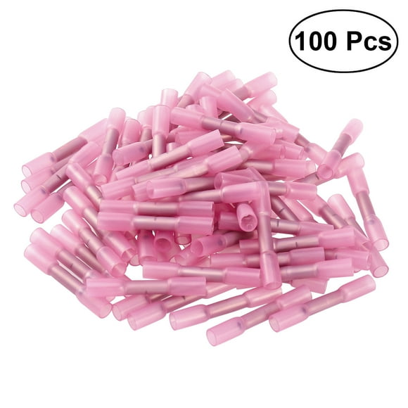 SHISUYAN 100pcs Waterproof Heat Shrink Insulated Butt Wire Crimp Connectors Crimp Terminals 0.5-1.5mm (Pink)