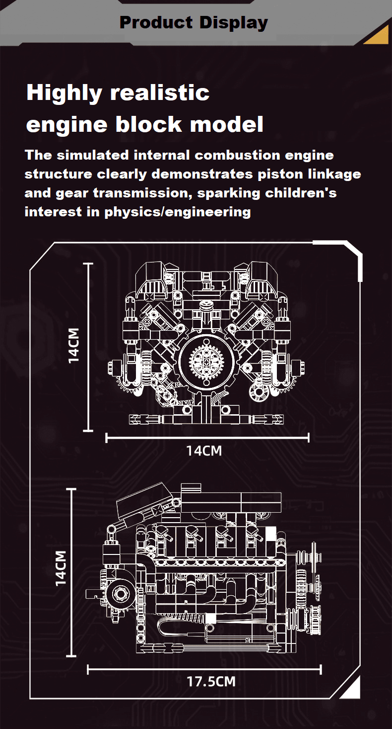 V8 Engine Building Blocks Sets, V8 Engine Model Kit That Runs, MOC Scale Model Kit with Battery and Motor, Build Your Own MOC Mini V8 Engine Model Toy, Construction Toys Gifts for Men Friends Couple