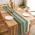 thumbnail image 3 of Sage Green Striped Table Runner - 60 Inch Long, Kitchen Dining Table Runner Dresser Scarves, Modern Abstract Art Wave Moire Gradient Farmhouse Decor for Coffee Tables Wedding Party Banquet, 3 of 8