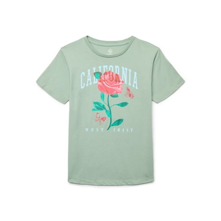 Wonder Nation Girls California Rose Graphic Tee, Sizes 4-18