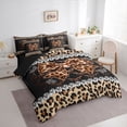 thumbnail image 2 of Erosebridal Leopard Print Bow Heart Bedding Comforter Set for Girls, Gold Ribbon Queen Bedding Sets, Black Reversible, 7pcs, 2 of 6