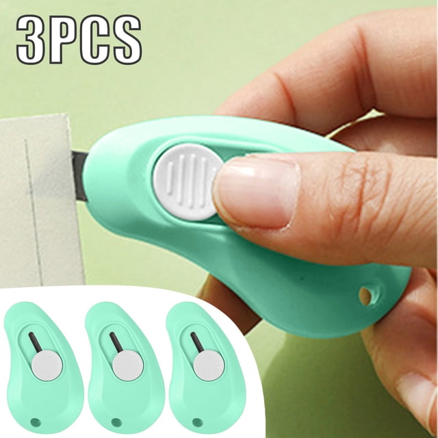 Cqxid Office&Craft&Stationery Under $5 Egg Shaped Utility Retractable Portable Mini For Wrapping Envelopes Letterbox Cutter With Keychain Holes 3Pack