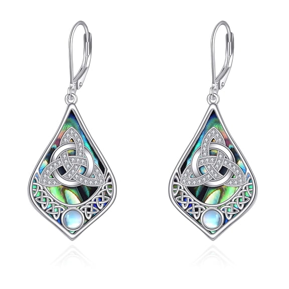 Celtic Earrings 925 Sterling Silver Moonstone Abalone Teardrop Dangle Earrings Irish Jewelry Gifts For Women (Celtic)