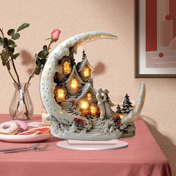 Valentine's Day Decor Moonlight Village Scene Luminous Micro Landscape Lighted Home Decor Valentine's Day Gifts