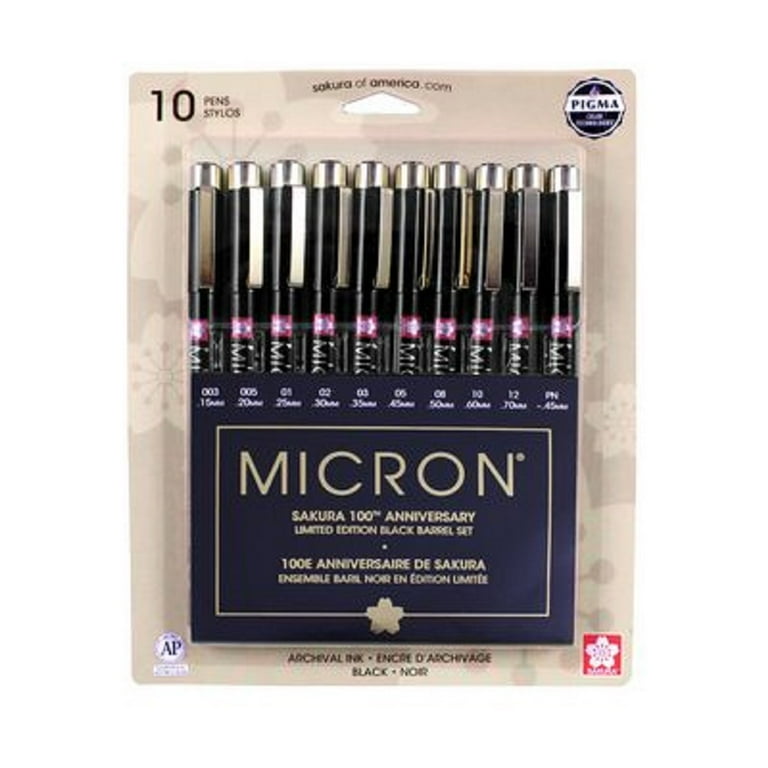 Micron Waterproof Drawing Pen Set - 10 Pens of different tips