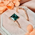 thumbnail image 2 of Prinecess Cut Emerald Engagement Ring Set- 14K Rose Gold Vermeil- Stacking Ring- May Birthstone, 2 of 6