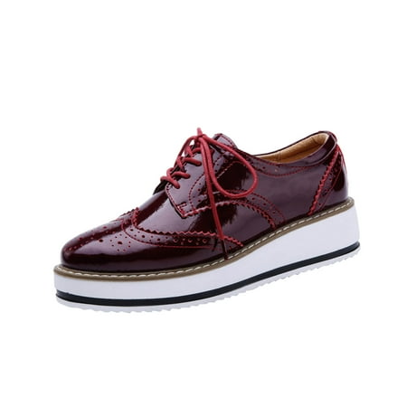 Hvyesh Women s Classic Oxfords Lace-up Shoes Thick Soled Leather Business Formal Dress Shoes Square Toe Walking Shoes