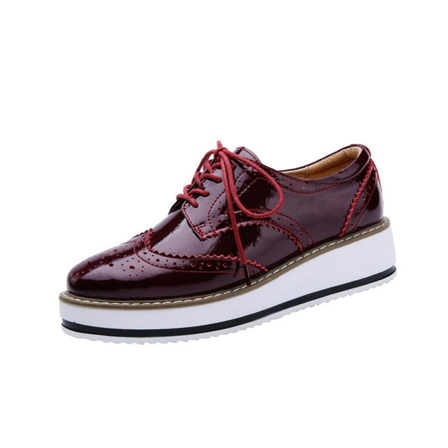 hopeusnice Liquidation Chaussures Richelieu à Plateforme pour Femmes à Lacets Brogue en Cuir Verni Chaussures Confortables Respirantes Espadrilles à Talon Compensé Rouge 39