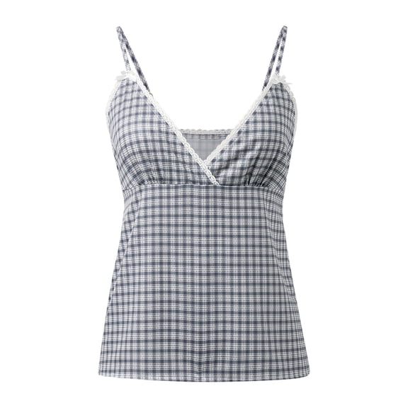 CAIVO Womens Lightweight Tank Tops Lace Trim Plaid Bowknow Detail Spaghetti Strap V Neck Sleeveless Slim Fit Striped Elegant Going Out Casual Camisole
